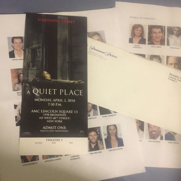 Paramount Accessories - A Quiet place NY World premiere ticket